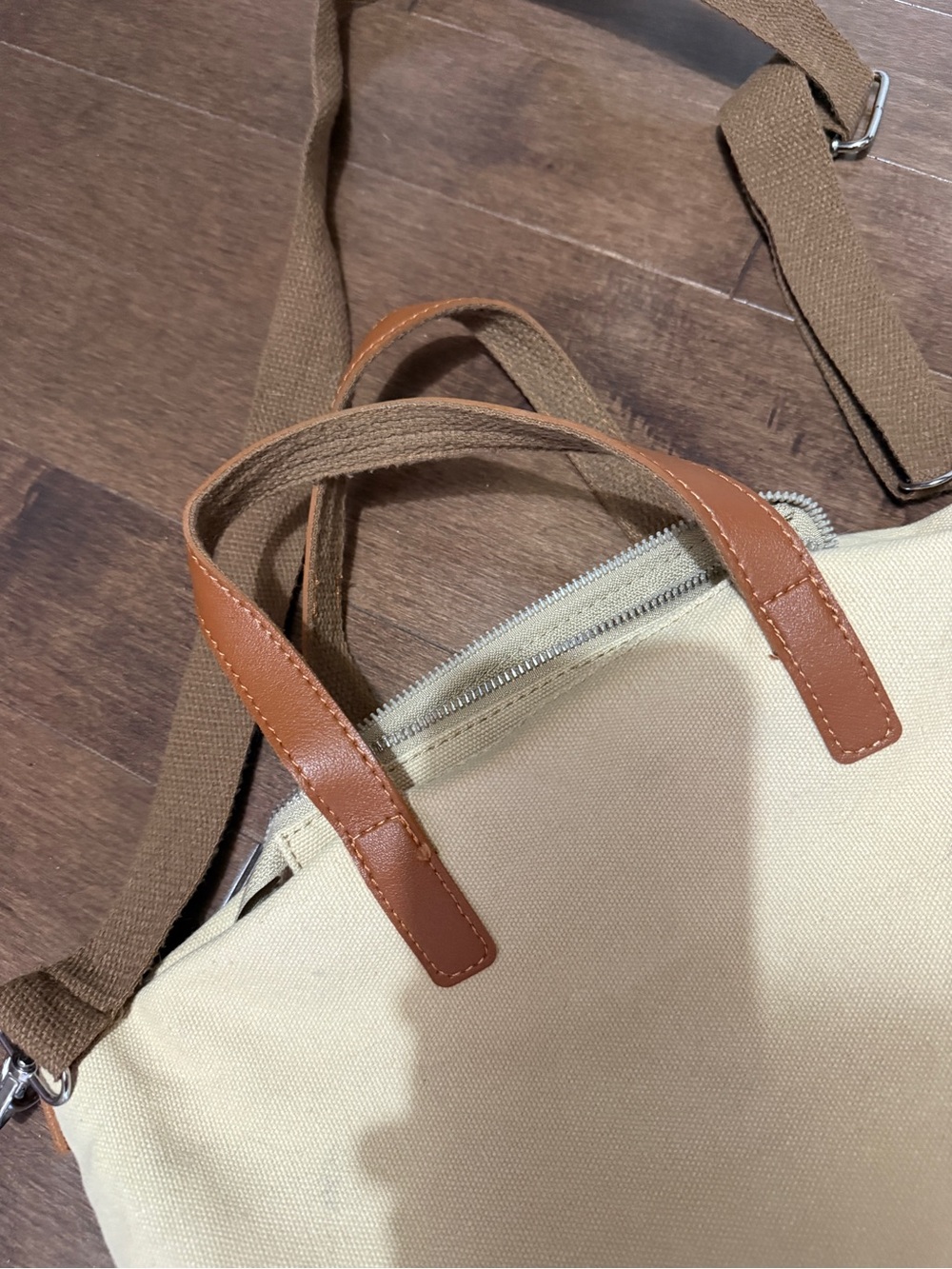 Canvas Tote Bag with crossbody strip - Beige - Picture 2 of 7